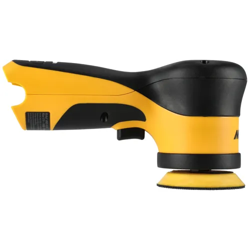 A yellow and black handheld power tool, the Mirka AOS-B 130 32mm Max 12V w/o Battery/Charger, is shown from the side against a white background.
