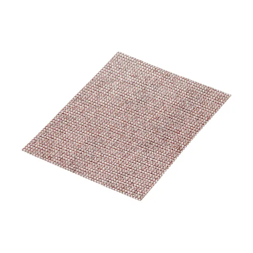A single rectangular sheet of reddish-brown abrasive from a Mirka Abranet ACE 75x100mm Grip Sanding Sheets (50pc) pack is displayed on a white background, positioned at a slight angle.