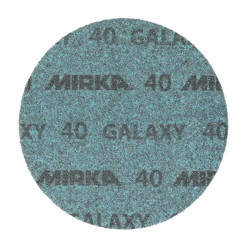 A circular blue sandpaper disc with a visibly rough, grainy texture. The Mirka Galaxy 150mm Grip Sanding Discs (100pc) are engineered for durability and deliver optimal performance across a wide range of surfaces.