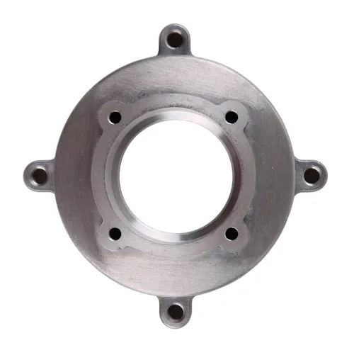 A round metal flange with a central hole, four smaller holes surrounding it, and four protruding tabs with holes for mounting, seen from above on a white background.