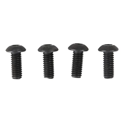 Four short, black, round-head screws with threaded bodies are arranged in a horizontal row on a white background.