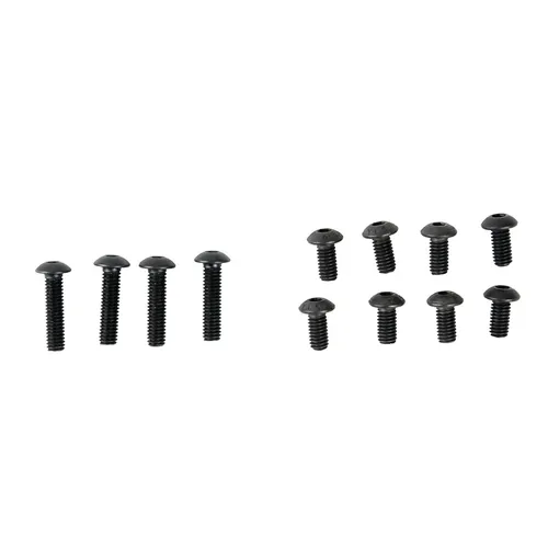 Ten black screws are displayed on a white background, with five longer screws lined up on the left and five shorter screws aligned on the right.