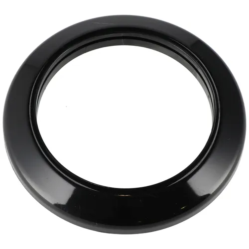 A black, glossy, circular plastic ring with a smooth finish against a white background.