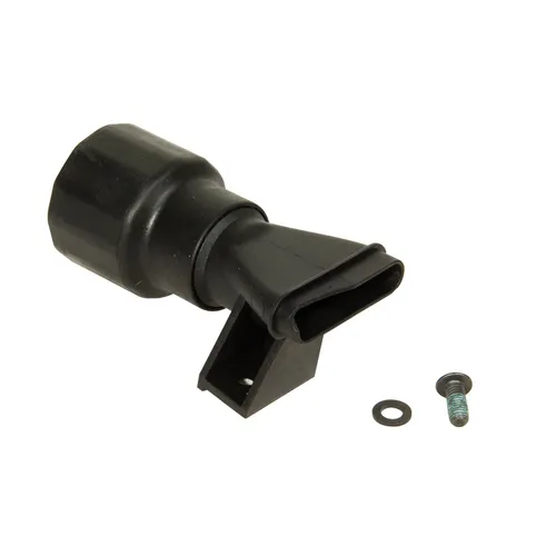 Black plastic automotive sensor with a mounting bracket, accompanied by a small screw and washer, on a white background.