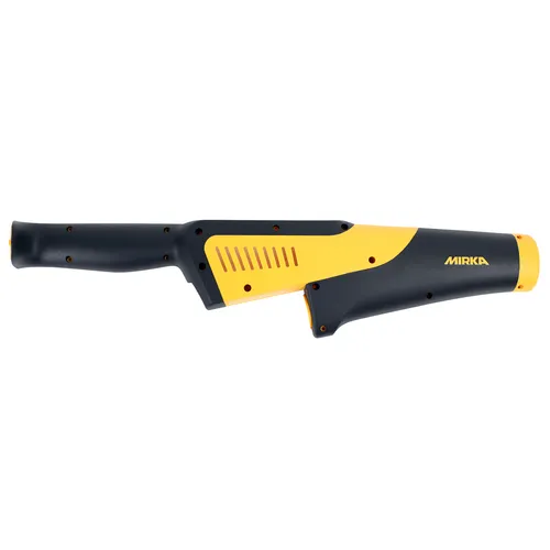 A yellow and black Mirka branded handheld power tool handle with a sleek design, shown on a white background.