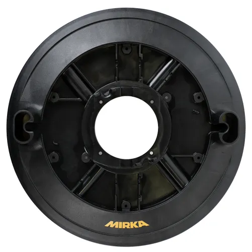 A black, circular plastic component with a large central hole and several support spokes radiating outwards.