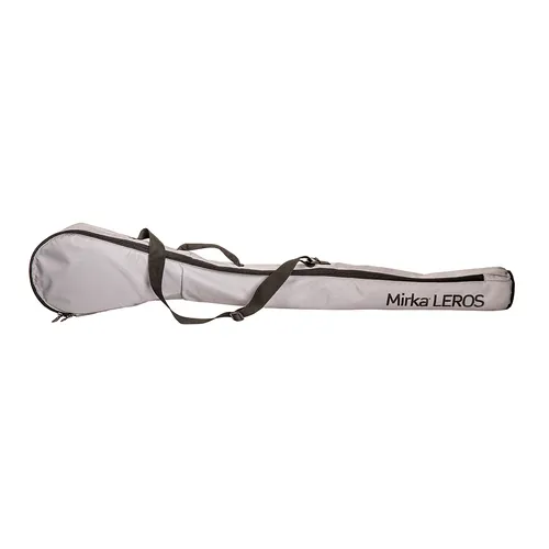 A grey, padded carrying case with black straps, designed for transporting long, narrow equipment.