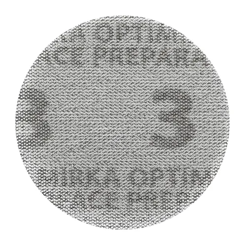A circular mesh pattern covers a white background, resembling the surface of an OSP-1 Paint Removal Disc 77mm, 50/Pack.