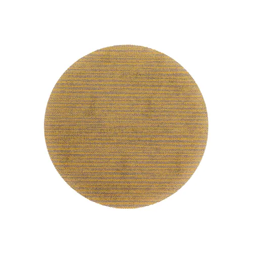 A close-up view of a round, brownish-yellow sanding disc with a textured surface, used for abrasive sanding purposes. The disc appears isolated on a white background.