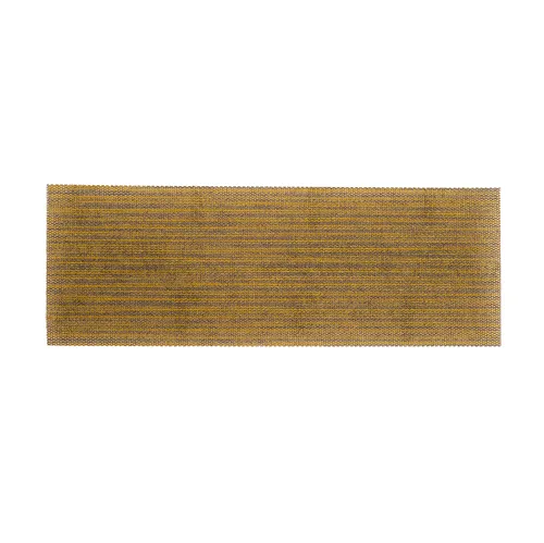 A rectangular, mustard yellow and brown woven rug featuring subtle horizontal stripes and a simple, textured design placed on a white background.