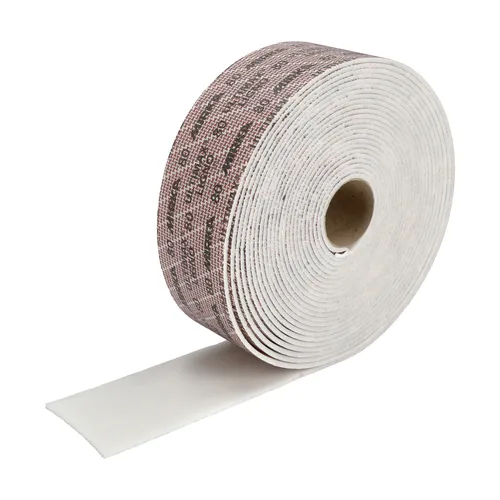 Mirka Ultimax Ligno Soft 115 x 125mm Perforated Roll (150pc), shown partially unrolled to display its textured surface and perforations. This product is typically used for sealing joints in bathrooms and kitchens.