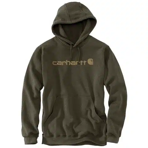 Carhartt 100074 Marquette Hoodie in olive green, featuring a front pocket.