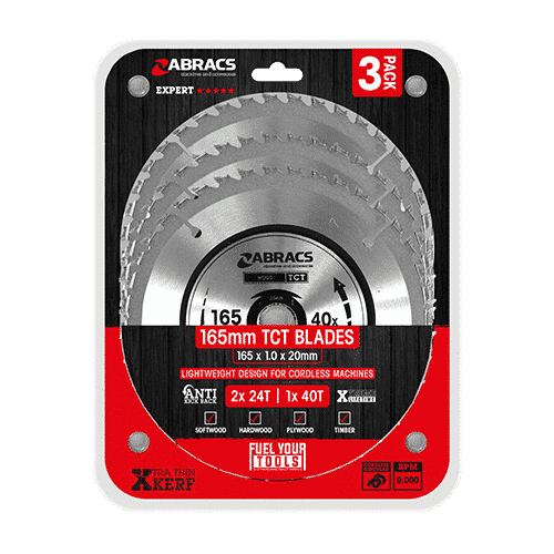 Pack of three circular saw blades, including two 24-tooth and one 40-tooth blade, designed for cutting timber.