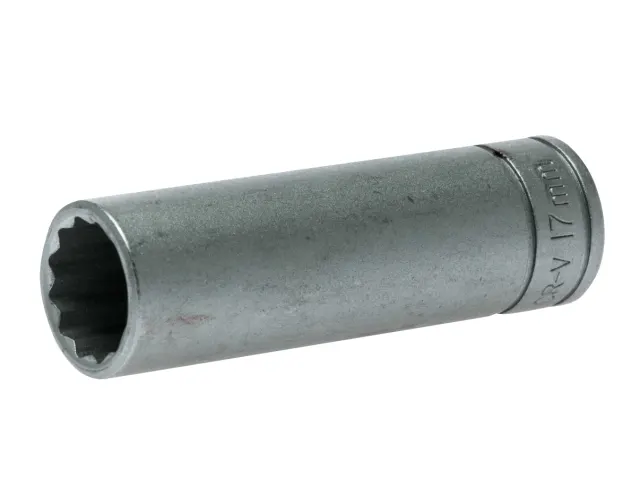 Teng 1/2″ 12-Point Drive Deep Bi-Hexagon Socket, 17mm deep with a 12-point bi-hexagon opening.