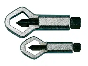 Two metal nut splitters of different sizes.