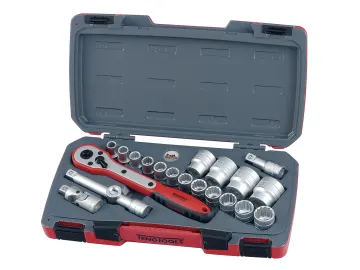 A Teng Tools socket set in a red and grey carrying case.
